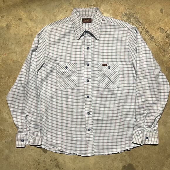 Vintage 70s Wrangler Light Blue Plaid Pattern Shirt - Picture 1 of 3
